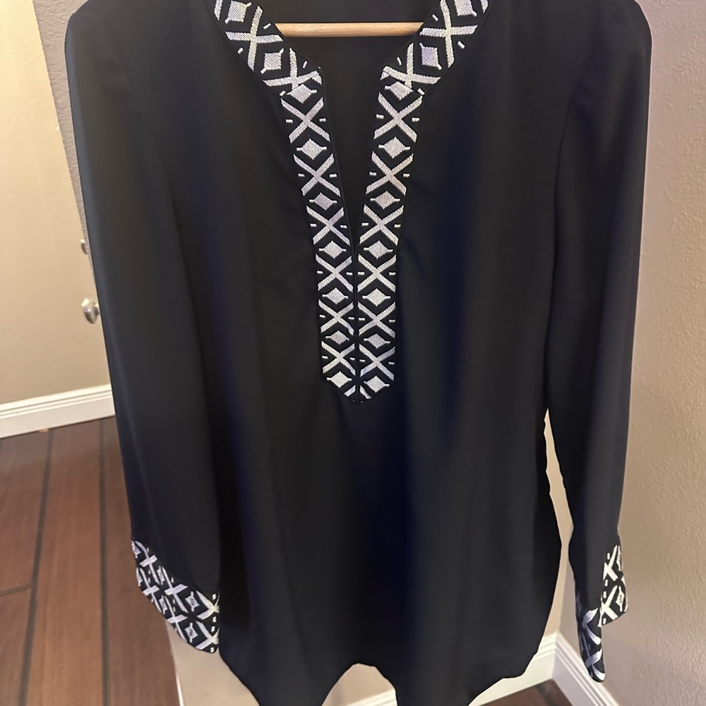 Tory Burch Navy V-Neck Embroidered Tunic - Size 16 - Picture 3 of 7